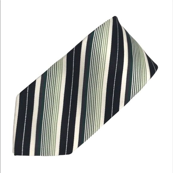Croft & Barrow Striped Tie Green White Silver - Picture 1 of 5